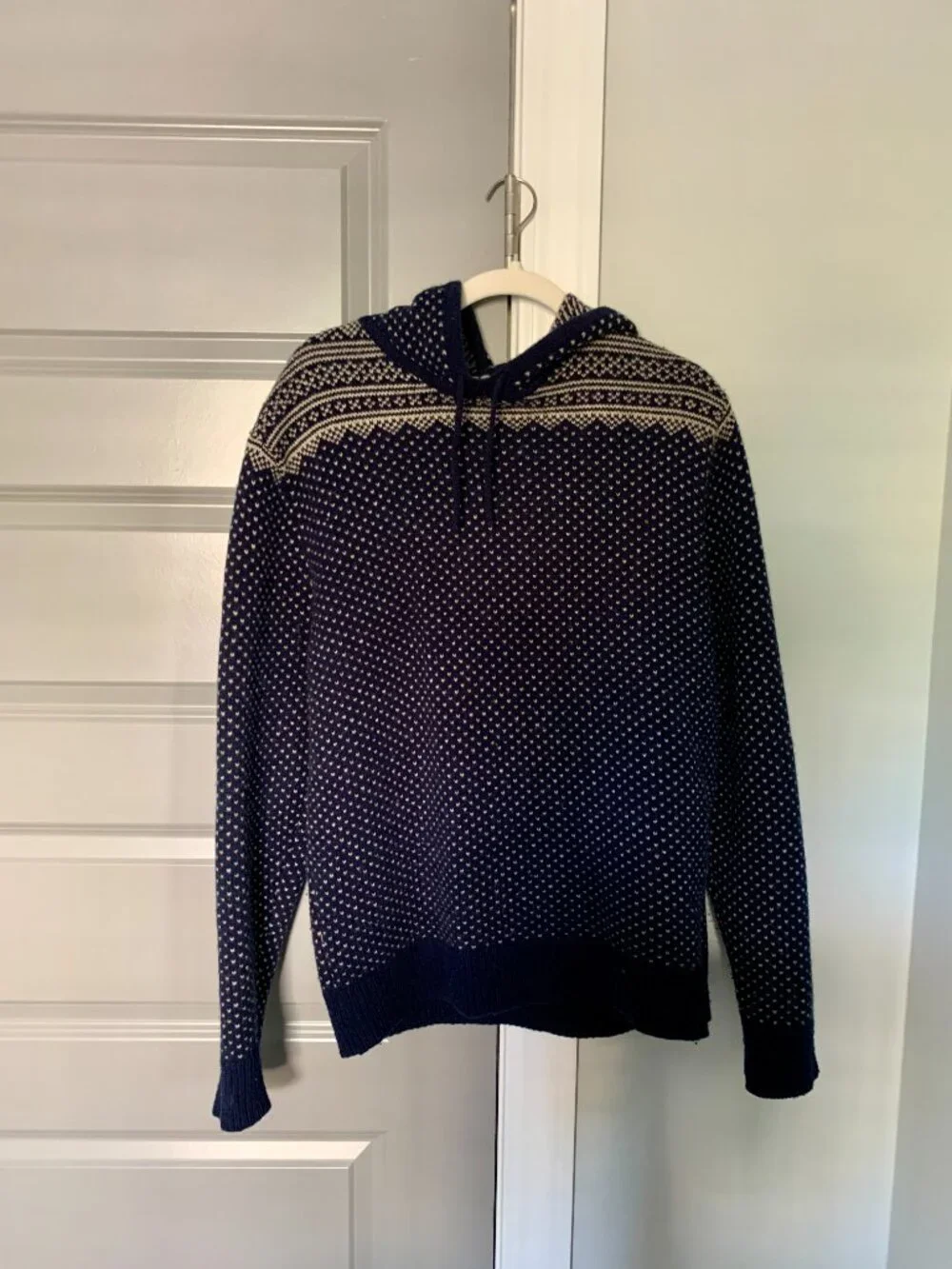 J.Crew Mens 100% Lambswool Fair Isle Hooded Sweater, Size L